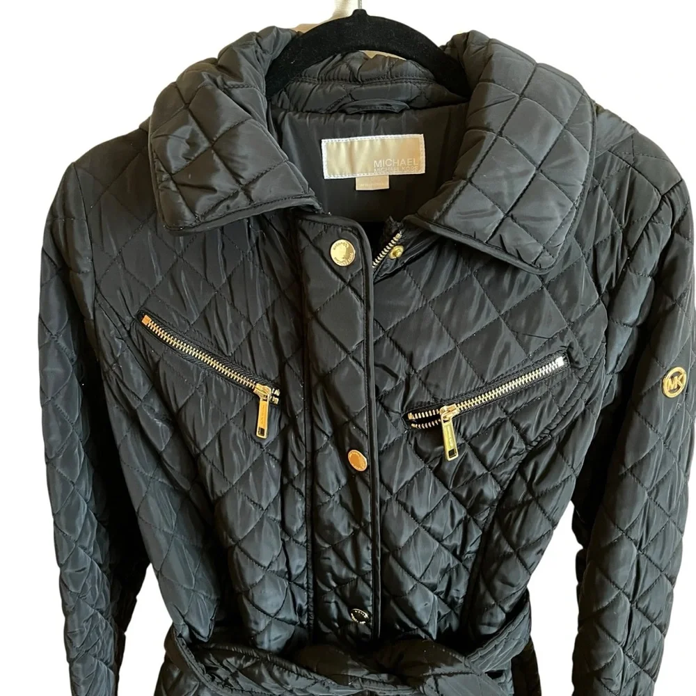 Michael Kors Women’s Quilted Belted Coat Black  size L